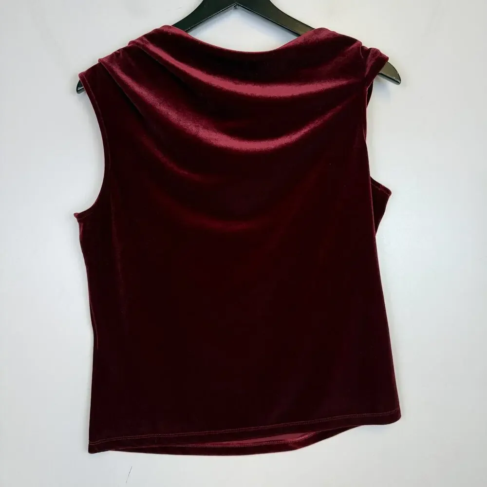 White House Black Market Off Shoulder Draped Velvet Blouse Red - L